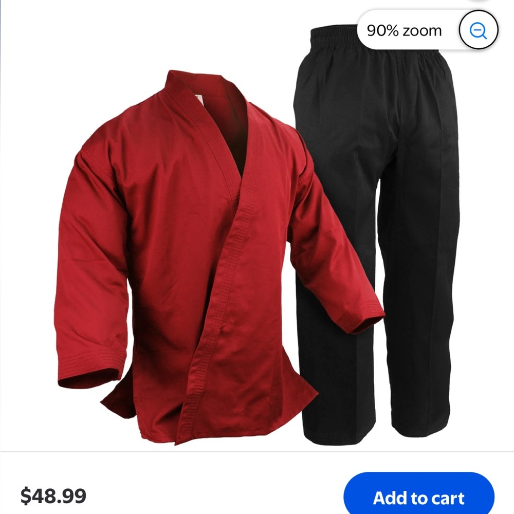 Martial Arts Red Kimono with Black Pants  Uniform